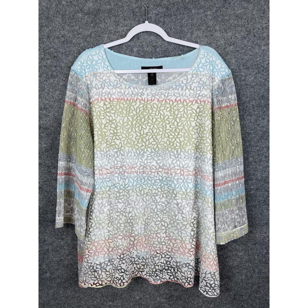 Ali Miles Tunic Top Multi Color‎ Mesh 3/4 Sleeve Size 2X